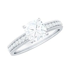 6mm Cushion Cut Moissanite Solitaire Engagement Ring with Beaded Details
