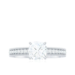 6mm Cushion Cut Moissanite Solitaire Engagement Ring with Beaded Details