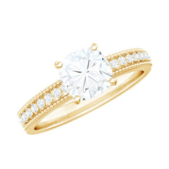 6mm Cushion Cut Moissanite Solitaire Engagement Ring with Beaded Details