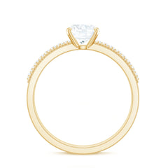 6mm Cushion Cut Moissanite Solitaire Engagement Ring with Beaded Details