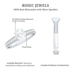 5X7 mm Oval Cut Moissanite Solitaire Beaded Engagement Ring