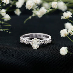 5X7 mm Oval Cut Moissanite Solitaire Beaded Engagement Ring