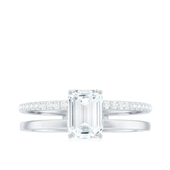6X8mm Emerald Cut Moissanite Double Band Engagement Ring