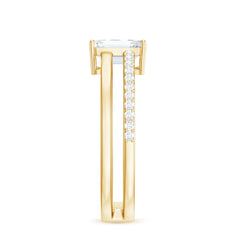 6X8mm Emerald Cut Moissanite Double Band Engagement Ring