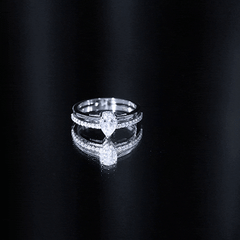 Pear Cut Solitaire Moissanite Double Band Engagement Ring