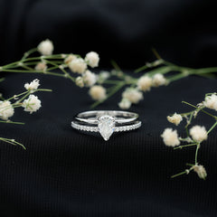 Pear Cut Solitaire Moissanite Double Band Engagement Ring