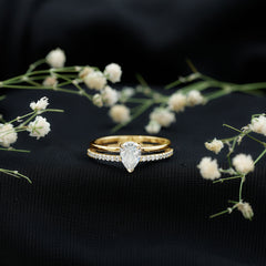 Pear Cut Solitaire Moissanite Double Band Engagement Ring