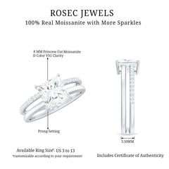 3 Carat Princess Cut Moissanite Double Band Engagement Ring