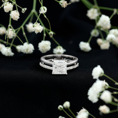3 Carat Princess Cut Moissanite Double Band Engagement Ring