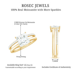 3 Carat Princess Cut Moissanite Double Band Engagement Ring