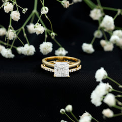3 Carat Princess Cut Moissanite Double Band Engagement Ring