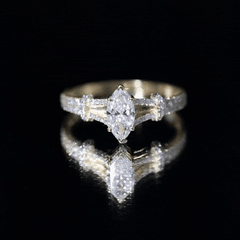 Marquise Cut Moissanite Solitaire Engagement Ring in Split Shank