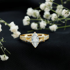 Certified 1 Carat Moissanite Marquise Engagement Ring with Split Shank