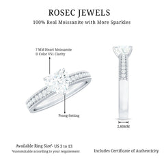 7X7 MM Heart Shape Moissanite Engagement Ring with Side Stones and Beaded Details