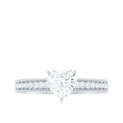 7X7 MM Heart Shape Moissanite Engagement Ring with Side Stones and Beaded Details