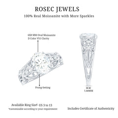 6X8 mm Oval Cut Vintage Inspired Moissanite Filigree Engagement Ring