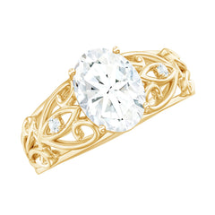 6X8 mm Oval Cut Vintage Inspired Moissanite Filigree Engagement Ring