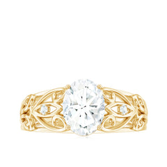 6X8 mm Oval Cut Vintage Inspired Moissanite Filigree Engagement Ring