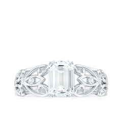 6X8 MM Emerald Cut Moissanite Vintage Inspired Solitaire Ring