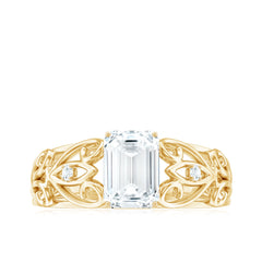 6X8 MM Emerald Cut Moissanite Vintage Inspired Solitaire Ring