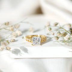 Princess Cut Certified Moissanite Gold Solitaire Engagement Ring