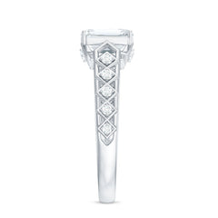 6X8 MM Emerald Cut Moissanite Solitaire Engagement Ring with Side Stones