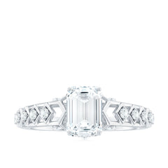 6X8 MM Emerald Cut Moissanite Solitaire Engagement Ring with Side Stones