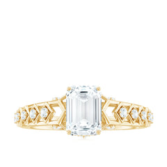6X8 MM Emerald Cut Moissanite Solitaire Engagement Ring with Side Stones