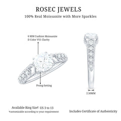 6mm Cushion Cut Certified Moissanite Solitaire Engagement Ring