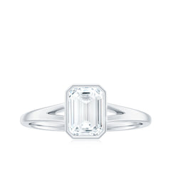 6X8mm Emerald Cut Moissanite Bezel Set Engagement Ring with Split Shank