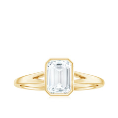 6X8mm Emerald Cut Moissanite Bezel Set Engagement Ring with Split Shank