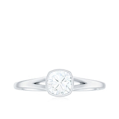6mm Cushion Cut Moissanite Solitaire Split Shank Ring