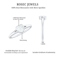 5mm Heart Shape Moissanite Solitaire Ring with Split Shank