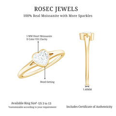5mm Heart Shape Moissanite Solitaire Ring with Split Shank