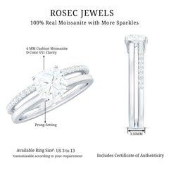 6X6 MM Certified Moissanite Solitaire Double Band Engagement Ring