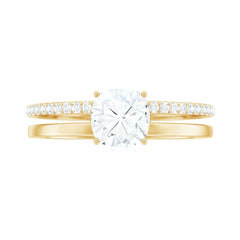 6X6 MM Certified Moissanite Solitaire Double Band Engagement Ring