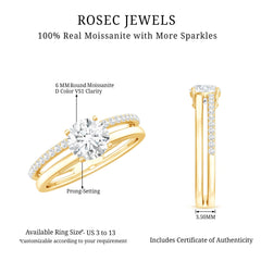6 mm Round Moissanite Double Band Engagement Ring