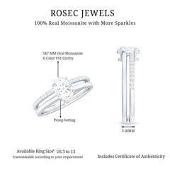 Oval Cut Solitaire Moissanite Double Band Engagement Ring