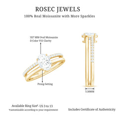 Oval Cut Solitaire Moissanite Double Band Engagement Ring
