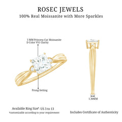 5MM Princess Cut Moissanite Solitaire Promise Ring for Her