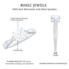 Brilliant Cut 6mm Moissanite Cushion Engagement Ring