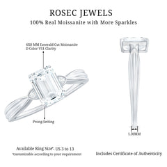 6x8mm Emerald Cut Certified Moissanite Engagement Ring for Women