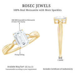 6x8mm Emerald Cut Certified Moissanite Engagement Ring for Women