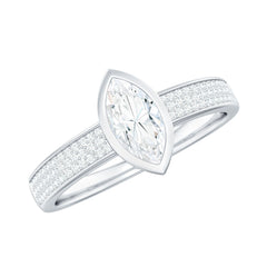 4x8mm Marquise Cut Moissanite Engagement Ring in Bezel Setting