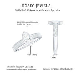 4x8mm Marquise Cut Moissanite Engagement Ring in Bezel Setting