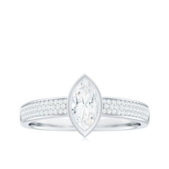 4x8mm Marquise Cut Moissanite Engagement Ring in Bezel Setting