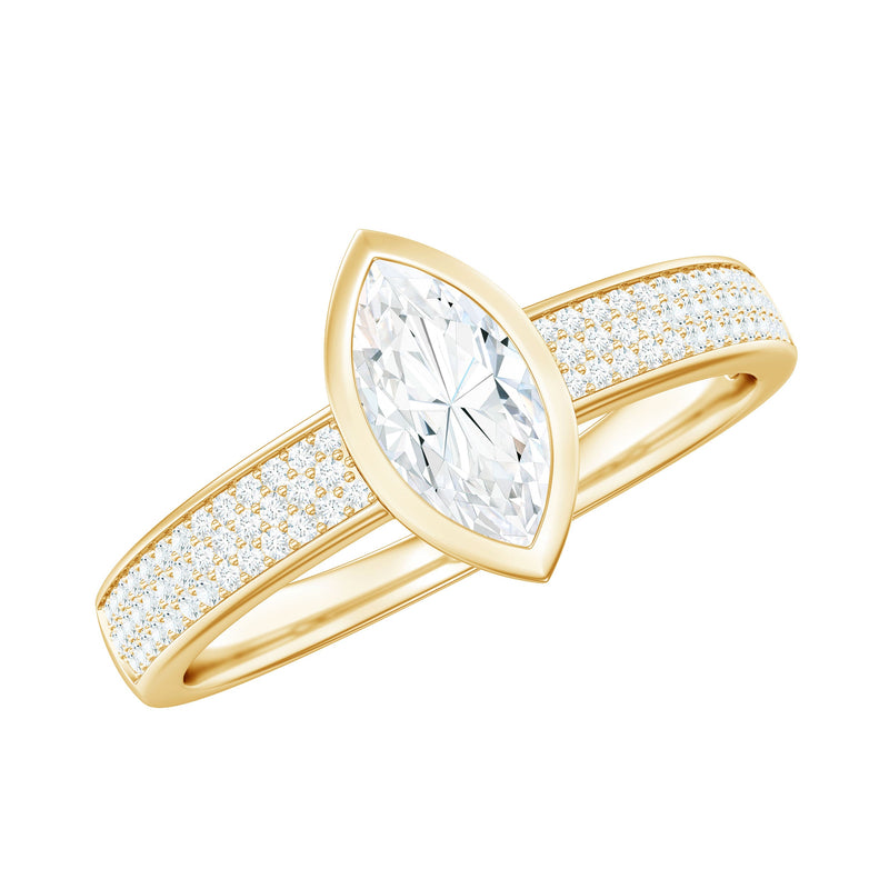 4x8mm Marquise Cut Moissanite Engagement Ring in Bezel Setting