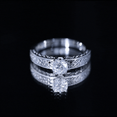 Cushion Cut Solitaire Moissanite Engagement Ring with Filigree Detail