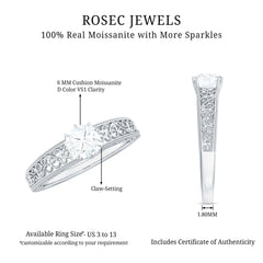 Cushion Cut Solitaire Moissanite Engagement Ring with Filigree Detail