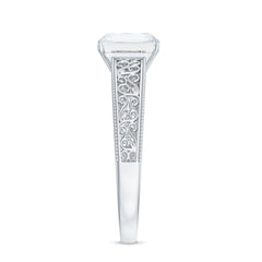 Certified Emerald Cut Moissanite Filigree Engagement Ring for Women
